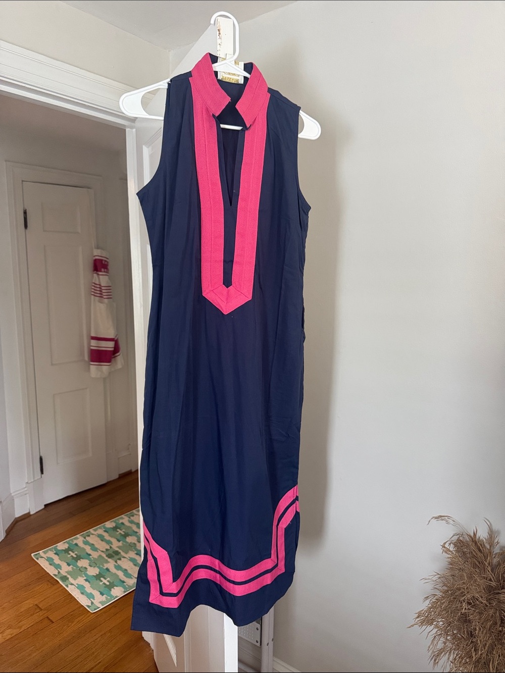 Sail to Sable Navy Maxi Dress with Hot Pink Trim